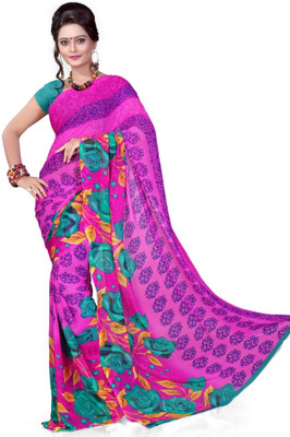 Cenizas Printed Fashion Chiffon Saree(Multicolor), Pink