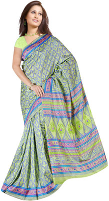 Parisha Printed Fashion Tussar Silk Saree(Green, Multicolor)