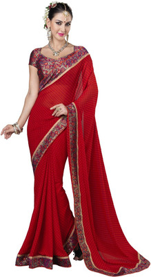 Lovelylook Embroidered Fashion Georgette Saree(Red)