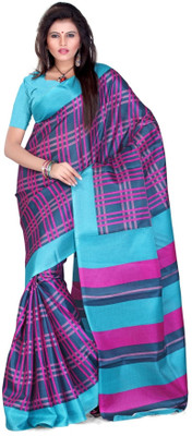 Cenizas Checkered Fashion Art Silk Saree(Multicolor), Blue