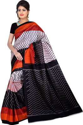 Lovelylook Printed Daily Wear Art Silk Saree(White, Black)