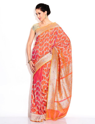 Zain Textiles Woven Banarasi Silk Saree(Orange)