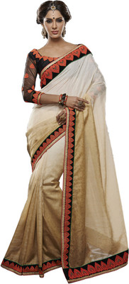 Desi Butik Self Design Fashion Jacquard Saree(White)