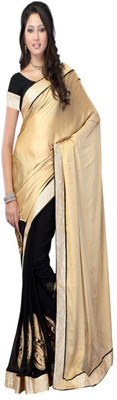 Asha Fashion Embroidered, Solid Fashion Satin Saree(Black, Gold)