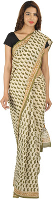 Khatri Creations Printed Daily Wear Handloom Cotton Saree(Green)