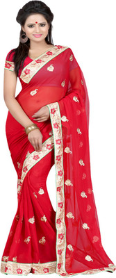 Ansu Fashion Embroidered Fashion Georgette Saree(Red)