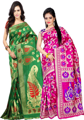 Weavedeal Embellished Kanjivaram Silk Cotton Blend Saree(Pack of 2, Multicolor)