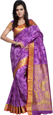 Parisha Printed Daily Wear Art Silk Saree(Purple, Yellow), Purple & gold