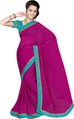 Khoobee Self Design, Embellished Fashion Georgette Saree(Magenta)