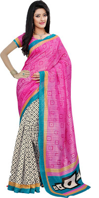 Ishin Printed Fashion Art Silk Saree(Pink)