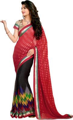 Saara Printed Fashion Georgette Saree(Black, Red)