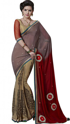 Desi Butik Self Design Fashion Jacquard Saree(Brown)
