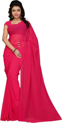 Surupta Plain Fashion Georgette Saree(Red), Rani red