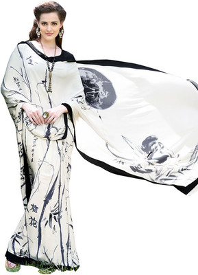 Vandv Shop Printed Fashion Handloom Crepe Saree(Black)