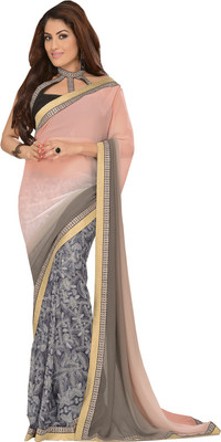 Lovelylook Printed Daily Wear Georgette Saree(Pink, Blue), Light pink & blue