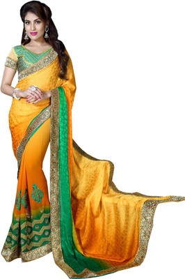 Manthan Embroidered Daily Wear Georgette Saree(Pack of 2, Yellow, Green)