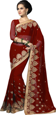 Suvastram Embellished Fashion Chiffon Saree(Maroon)