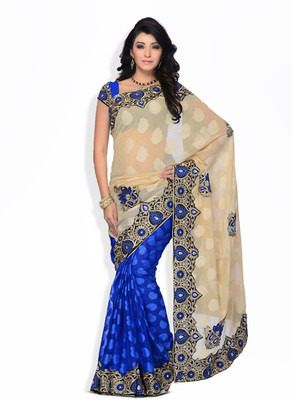 Four Seasons Embroidered Fashion Jacquard Saree(Blue