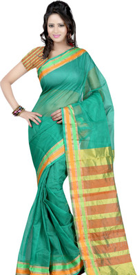 Ansu Fashion Plain Fashion Art Silk Saree(Green)