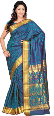 Varkala Silk Sarees Woven Kanjivaram Saree(Dark Green), Rama