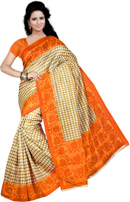 Indian Wear Online Printed Fashion Cotton Saree(Orange)