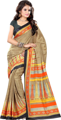 Kanheyas Printed Fashion Handloom Art Silk Saree(Beige), Beige orange