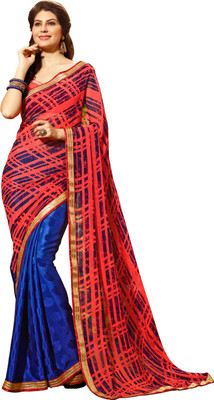 Jiya Self Design, Printed Fashion Silk, Georgette Saree(Blue, Dark Blue)