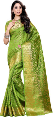 Mimosa Self Design Kanjivaram Art Silk Saree(Green), Olive