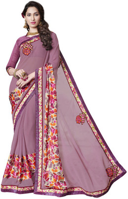 Desi Butik Embroidered Fashion Chiffon, Georgette Saree(Pink)