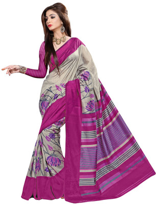 Jiya Self Design, Printed Fashion Silk Saree(Pink, Grey), Gray;rani