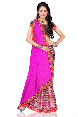 Vardan Prints Printed Bollywood Chiffon Saree(Purple, Brown), Brown;purple