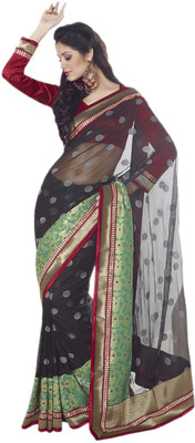 Vishal Solid Fashion Net Saree(Black)