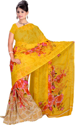Lovelylook Printed Daily Wear Georgette Saree(Yellow)