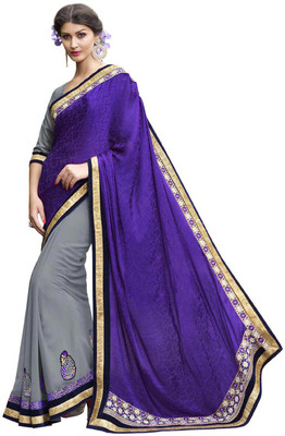Desi Butik Self Design Fashion Crepe, Georgette Saree(Grey)