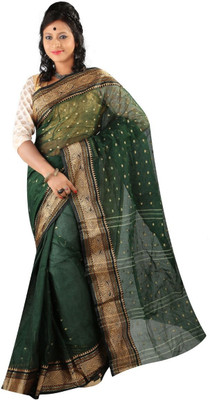 Hawai Solid Tant Handloom Cotton Saree(Green)