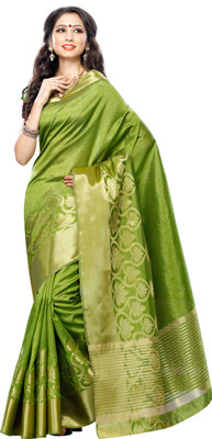 Mimosa Embellished Kanjivaram Tussar Silk Saree(Green, Olive
