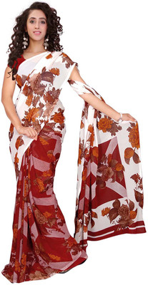 Lovelylook Printed Daily Wear Georgette Saree(White, Maroon), Off white & maroon
