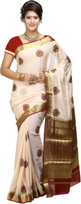 Mimosa Woven Kanjivaram Crepe Saree(White), Half white