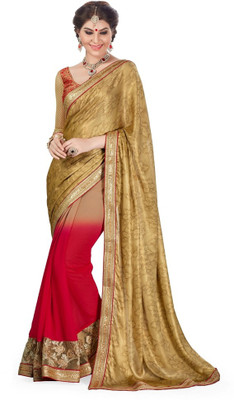 Ashika Printed Fashion Satin Saree(Gold), Red;gold