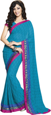 Vishal Solid Fashion Chiffon Saree(Blue)
