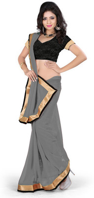 Party Wear Dresses Solid Fashion Georgette Saree(Grey)