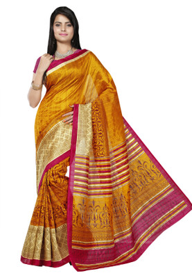 Khushali Self Design, Printed Fashion Art Silk Saree(Orange, Multicolor), Multicolor;orange