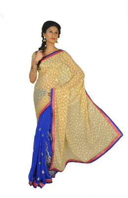 Abacus Embroidered Bollywood Handloom Georgette Saree(Gold), Golden;violet