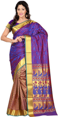 Parisha Printed Daily Wear Art Silk Saree(Purple, Yellow), Purple & gold