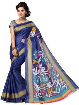 Ewows Printed Daily Wear Handloom Art Silk Saree(Dark Blue)
