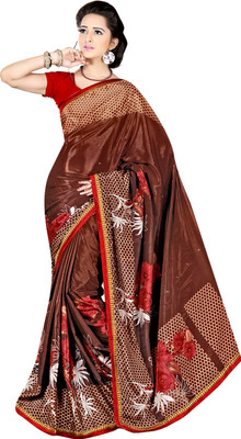 Khoobee Self Design, Printed Fashion Silk Saree(Brown, Multicolor)
