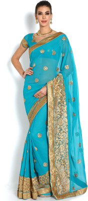 Soch Embroidered Fashion Chiffon Saree(Green), Teal