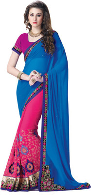 Saara Embroidered Fashion Georgette Saree(Blue, Pink)