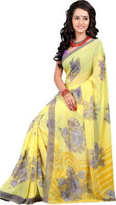 Jiya Self Design, Printed Fashion Chiffon Saree(Yellow, Multicolor), Multicolor;yellow