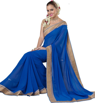 Manthan Embroidered Daily Wear Georgette Saree(Blue)